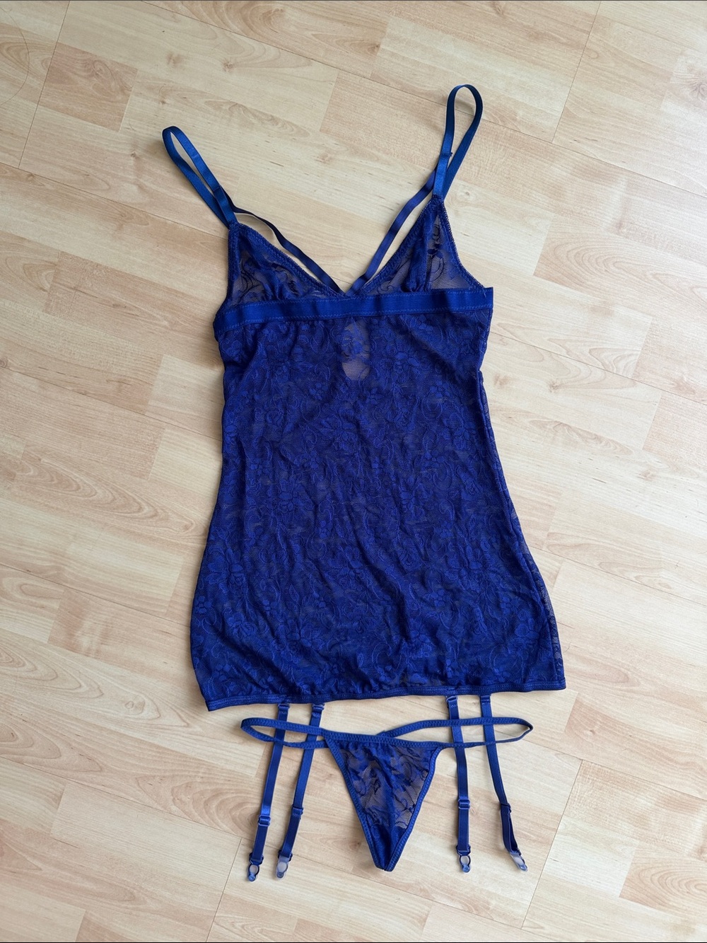 Yandy Royal Blue Lace Chemise with Garter & Thong